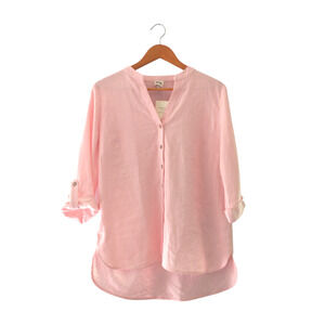 Anne Klein Women's Pink Roll-Tab High-Low Linen Blend Top Medium Fall Spring